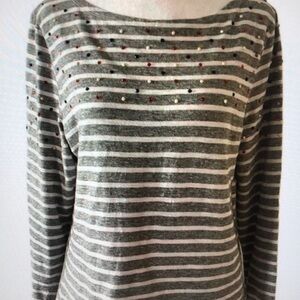 Striped Long Sleeve Top with Sequin Accents